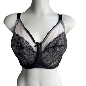 Wacoal Black and Beige Chantilly Lace Retro Chic Full-Busted Underwire Bra 36DDD